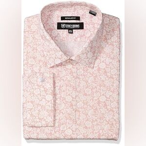 Stacy Adams Men’s Pink White Floral Roses French‎ Cuff Dress Shirt 18 34/35